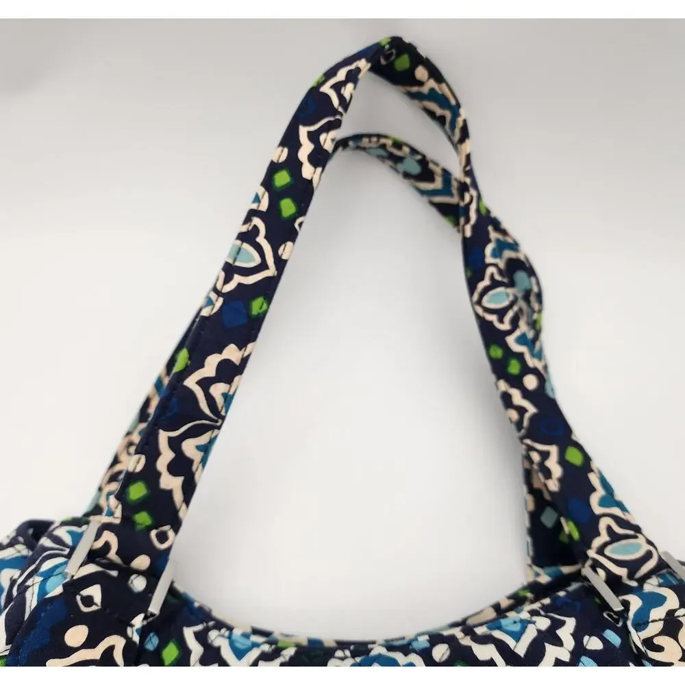Vera Bradley Pleated Tote Ink Blue Quilted Shoulder Bag Purse Retired Pattern